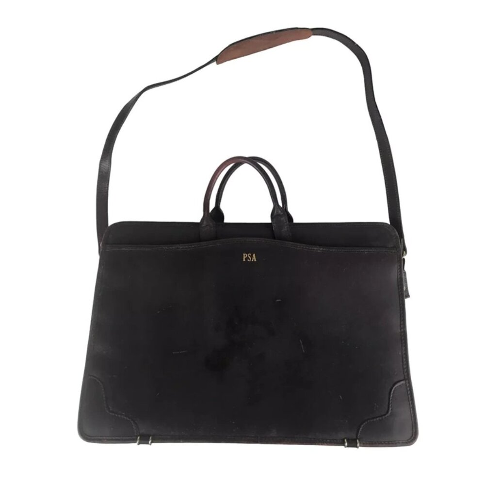 Dilana Briefcase‎ Document Case Unisex Brown Leather Detachable Strap Bag